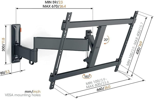 Vogel's TVM 3645 Swivel TV Wall Mount Bracket for 40-77 Inch TVs, Holds TVs Up To Max. 35 kg, Swivels Up To 180° Full Motion TV Mount Max. VESA 600x400, Universal Compatibility