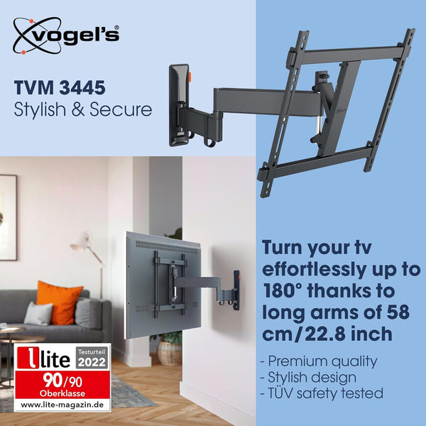 Vogel's TVM 3445 Swivel TV Wall Mount Bracket for 32-65 Inch TVs , Holds Up To Max. 25 kg TVs, Swivels Up To 180° Full Motion TV Mount Bracket Max. VESA 400x400 Universal Compatibility