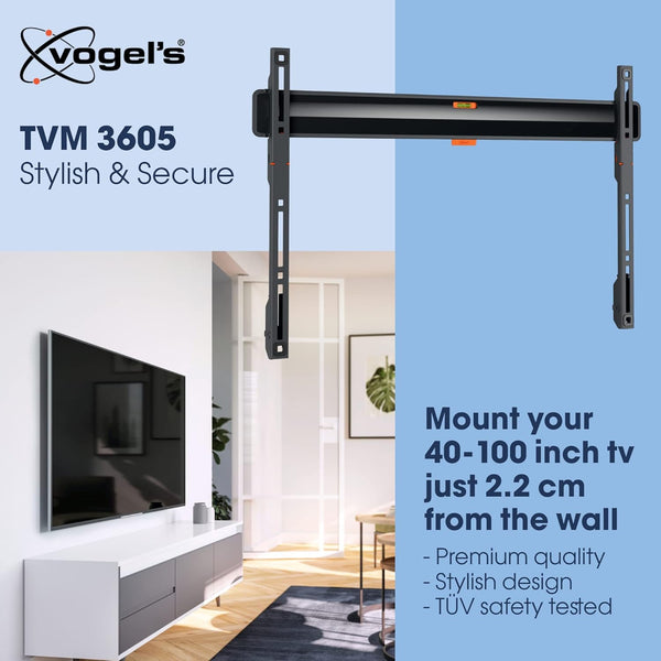 Vogel's TVM 3605 Fixed Flat TV Wall Mount Bracket for 40-100 Inch TVs, Holds Maximum 75 kg TVs, Maximum VESA 600 x 400, Universal Compatibility, Distance from The Wall Only 2.2 cm