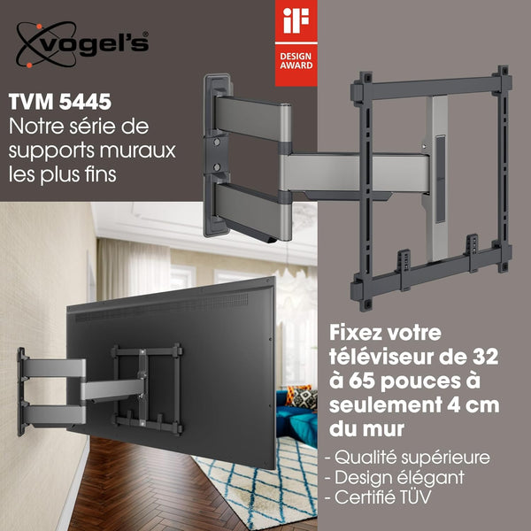 Vogel's TVM 5445 Full-Motion Ultra-Thin TV Wall Mount Bracket for 32-65 Inch TVs, Holds Up To Max. 35 KG, Swivels Up To 180°, Bracket Max. VESA 400x400, Universally Compatible