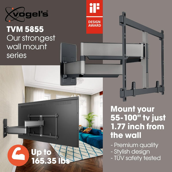 Vogel's TVM 5855 Full-Motion Ultra Strong TV Wall Mount Bracket For Large And Heavy TVs From 55 65 75 77 85 Up To 100 Inch and Hold TV's Up To 75 KG, Swivels Up To 180°