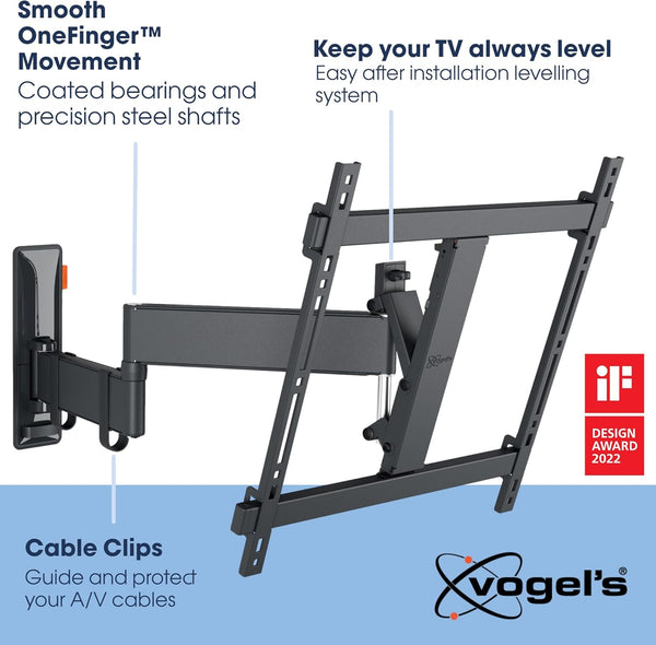 Vogel's TVM 3445 Swivel TV Wall Mount Bracket for 32-65 Inch TVs , Holds Up To Max. 25 kg TVs, Swivels Up To 180° Full Motion TV Mount Bracket Max. VESA 400x400 Universal Compatibility