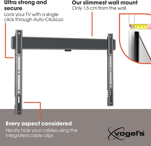 Vogel's TVM 5605 Extremely Flat Fixed TV Wall Mount Bracket for 40-100 inch TVs, Holds Max. 100 kg TVs, Bracket Max. VESA 600x400, Universally compatible Distance to the wall only 1.5 cm