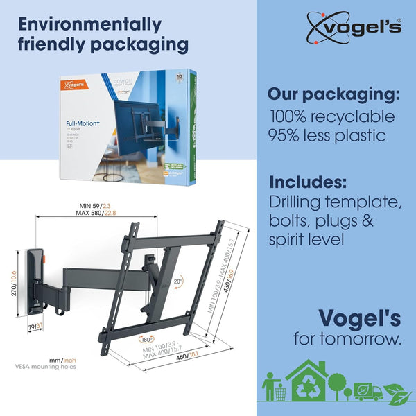 Vogel's TVM 3445 Swivel TV Wall Mount Bracket for 32-65 Inch TVs , Holds Up To Max. 25 kg TVs, Swivels Up To 180° Full Motion TV Mount Bracket Max. VESA 400x400 Universal Compatibility