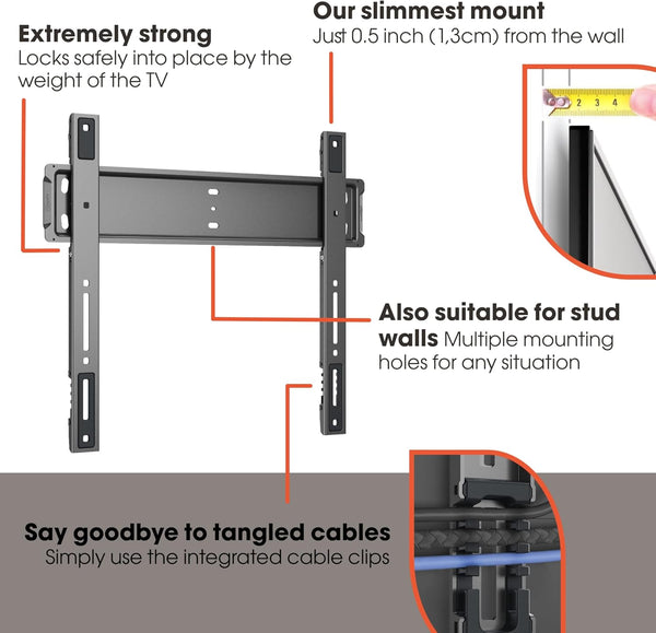 Vogel's TVM 5705 – Ultra-slim TV wall mount with GuidanceSystem™ for safe and easy hanging of large TVs, 40–110 inch, max. 100 kg, TÜV certified, VESA 600x400, wall distance 1.3 cm