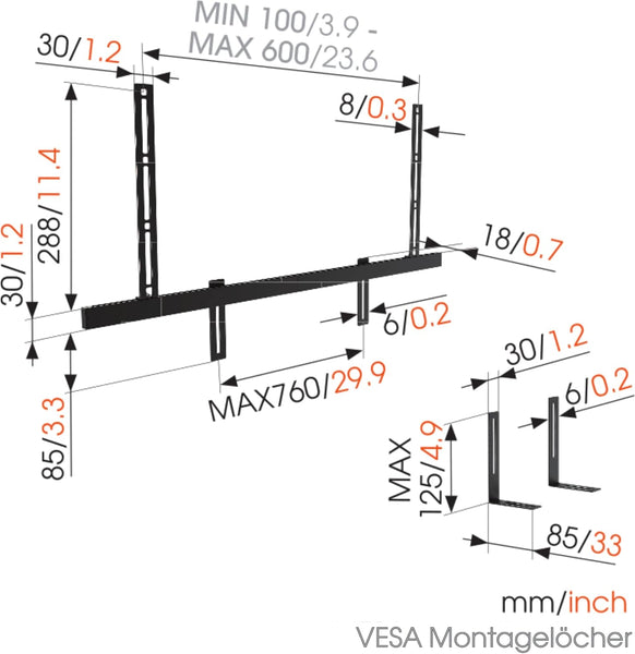 Vogel's Sound 3550 soundbar Mount | Also fits Bose Soundbar 500/700 | Sonos Arc/Ultra/Beam/Playbar | Samsung | Sony | LG and JBL | Mount for VESA 100 to 600 | Black | Max. 14.3 lbs (6,5 kg)