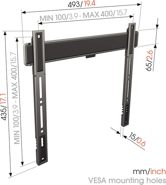 Vogel's TVM 5405 Extremely Flat TV Wall Bracket for 32-77 inch TVs, Max. 165 lbs, TV Bracket max. VESA 400x400, Universally Compatible, Distance to The Wall only 0.59 inch