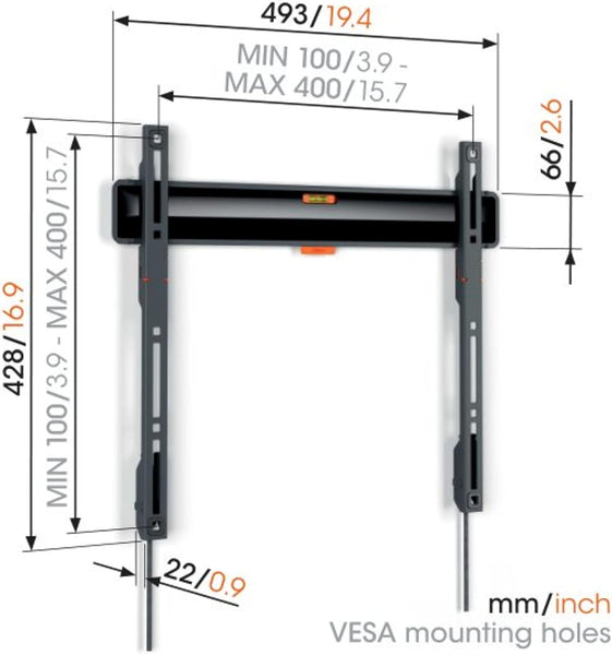 Vogel's TVM 3405 Fixed Flat TV Wall Mount Bracket for 32-77 Inch TVs, Holds Maximum 50 kg TVs, Maximum VESA 400 x 400, Universal Compatibility, Distance From The Wall Only 2.2 CM