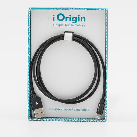 iOrigin Lighting to USB Textile Braided 1 Meter Cable - Apple Certified Quick Charge and Sync for iPhones / iPad / iPad Air / iPod  - Black
