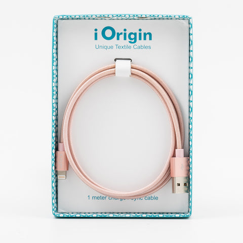 iOrigin Lighting to USB Textile Braided 1 Meter Cable - Apple Certified Quick Charge and Sync for iPhones / iPad / iPad Air / iPod  - Rose Gold