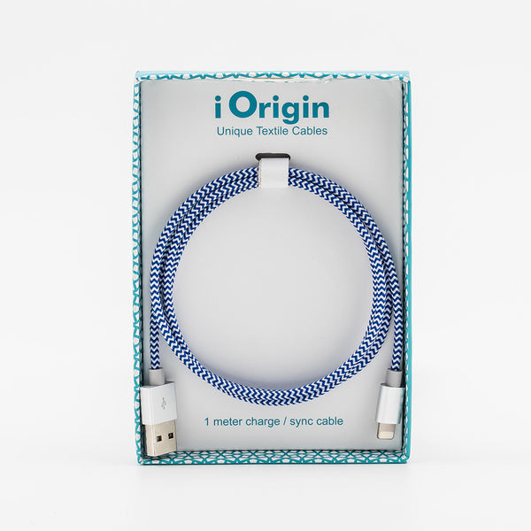 iOrigin Lighting to USB Textile Braided 1 Meter Cable - Apple Certified Quick Charge and Sync for iPhones / iPad / iPad Air / iPod  - Blue