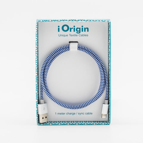 iOrigin Lighting to USB Textile Braided 1 Meter Cable - Apple Certified Quick Charge and Sync for iPhones / iPad / iPad Air / iPod  - Blue