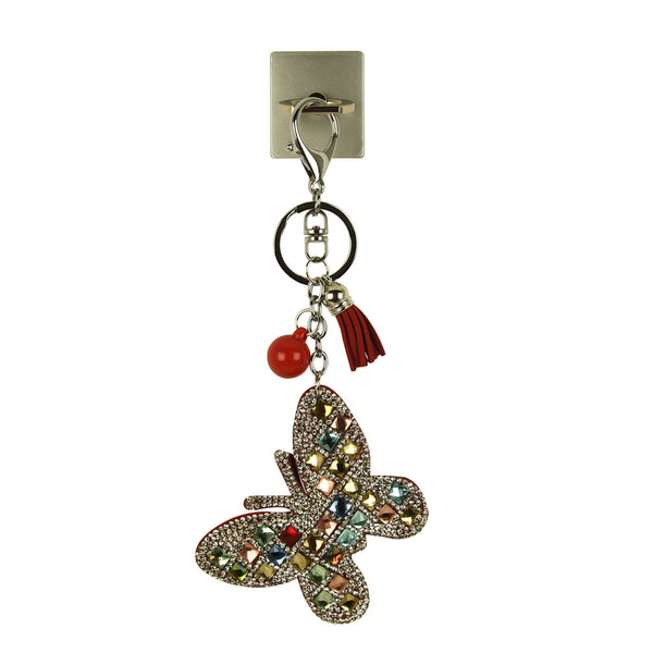 iOrigin Ring Grip and Kick Stand + Studded Butterfly with Faux Leather Tassel Key Chain for Mobile Phones & Tablets