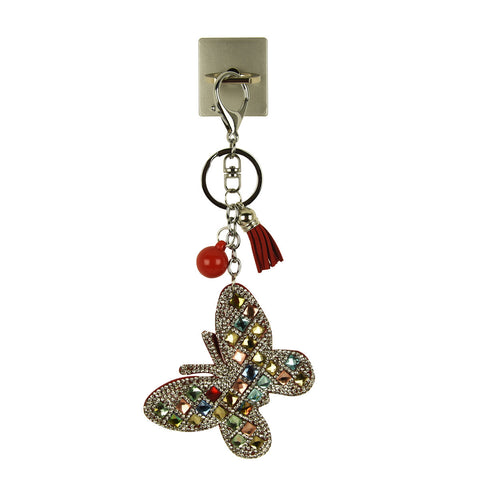 iOrigin Ring Grip and Kick Stand + Studded Butterfly with Faux Leather Tassel Key Chain for Mobile Phones & Tablets