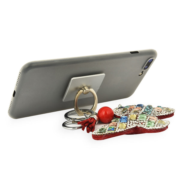 iOrigin Ring Grip and Kick Stand + Studded Butterfly with Faux Leather Tassel Key Chain for Mobile Phones & Tablets
