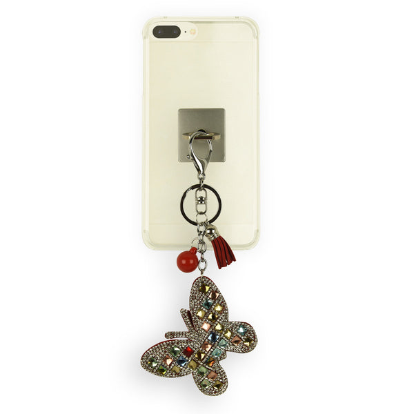 iOrigin Ring Grip and Kick Stand + Studded Butterfly with Faux Leather Tassel Key Chain for Mobile Phones & Tablets