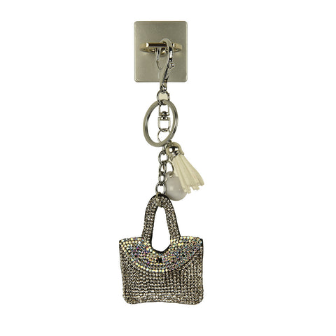 iOrigin Ring Grip/ Kick Stand + Kick Stand + Acrylic Diamond Studded Bag with Faux Leather Tassel Key Chain Charm for Mobile Phones & Tablets