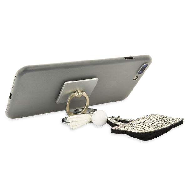 iOrigin Ring Grip/ Kick Stand + Kick Stand + Acrylic Diamond Studded Bag with Faux Leather Tassel Key Chain Charm for Mobile Phones & Tablets