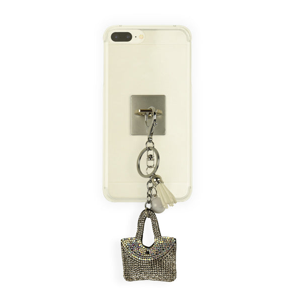 iOrigin Ring Grip/ Kick Stand + Kick Stand + Acrylic Diamond Studded Bag with Faux Leather Tassel Key Chain Charm for Mobile Phones & Tablets