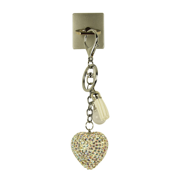 iOrigin Ring Grip/ Kick Stand + Acrylic Diamond Studded Heart with Faux Leather Tassel Key Chain Charm for Mobile Phones & Tablets