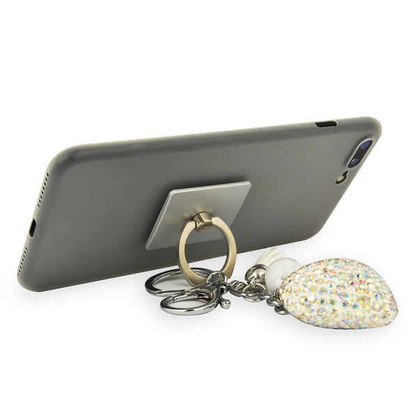 iOrigin Ring Grip/ Kick Stand + Acrylic Diamond Studded Heart with Faux Leather Tassel Key Chain Charm for Mobile Phones & Tablets