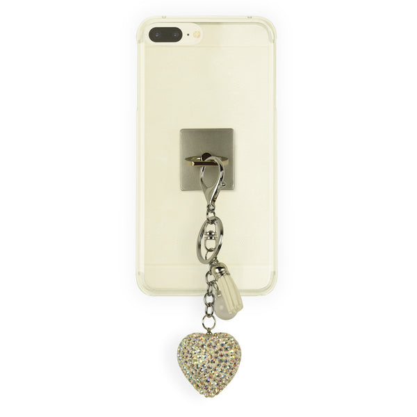 iOrigin Ring Grip/ Kick Stand + Acrylic Diamond Studded Heart with Faux Leather Tassel Key Chain Charm for Mobile Phones & Tablets