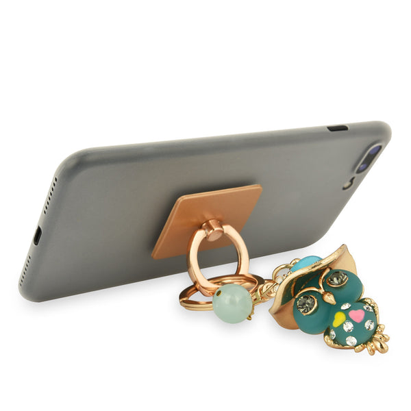 iOrigin Ring Grip and Kick Stand + Rhinestones Studded Owl with Hat Key Chain for Mobile Phones & Tablets