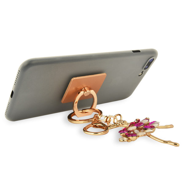 iOrigin Ring Grip/ Kick Stand + Ballerina with Acrylic Diamonds and Faux Pearls Key Chain Charm for Mobile Phones & Tablets