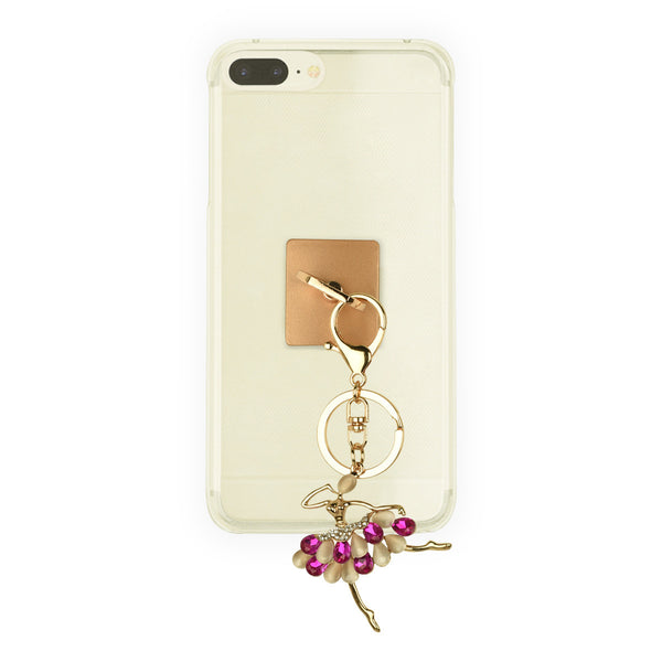 iOrigin Ring Grip/ Kick Stand + Ballerina with Acrylic Diamonds and Faux Pearls Key Chain Charm for Mobile Phones & Tablets