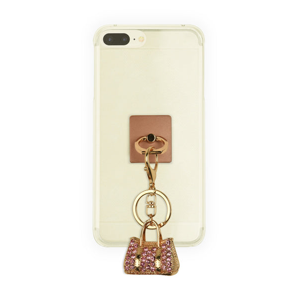 iOrigin Ring Grip/ Kick Stand + Gold Bag with Acrylic Pink Diamonds Key Chain for Mobile Phones & Tablets