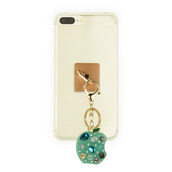 iOrigin Ring Grip and Kick Stand +Apple with Acrylic Rhinestones and Diamonds Key Chain Charm for Mobile Phones & Tablets