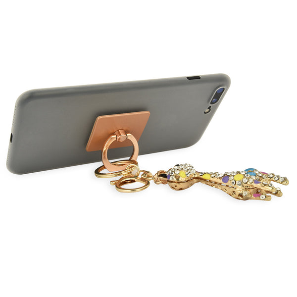 iOrigin Ring Grip/ Kick Stand + Acrylic Diamond Studded Giraffe Key Chain Charm for Mobile Phones & Tablets