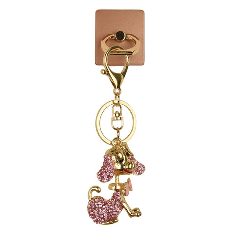 iOrigin Ring Grip/ Kick Stand + Acrylic Diamond Studded Dog Key Chain for Mobile Phones & Tablets