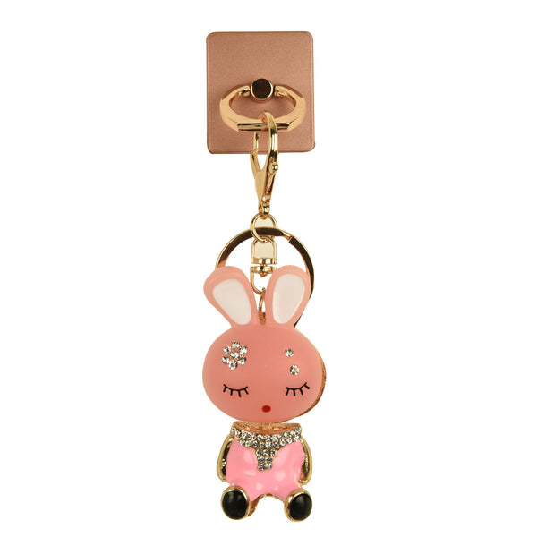 iOrigin Ring Grip/ Kick Stand + Close Eyed Bunny with Acrylic Diamonds Key Chain Charm for Mobile Phones & Tablets