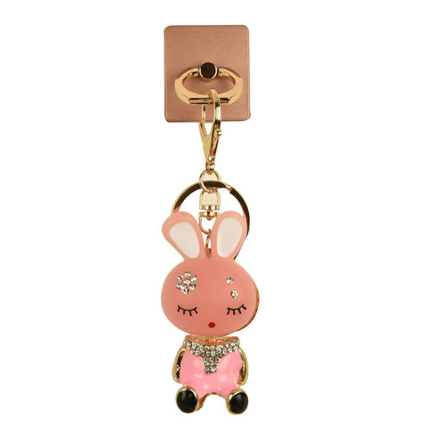iOrigin Ring Grip/ Kick Stand + Close Eyed Bunny with Acrylic Diamonds Key Chain Charm for Mobile Phones & Tablets
