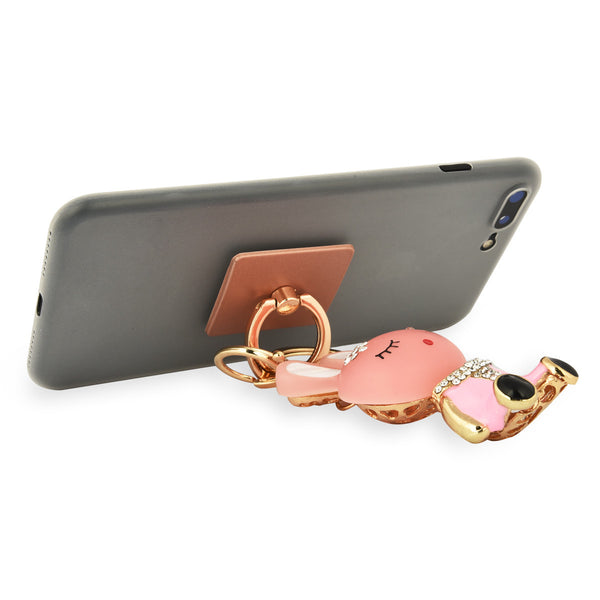 iOrigin Ring Grip/ Kick Stand + Close Eyed Bunny with Acrylic Diamonds Key Chain Charm for Mobile Phones & Tablets