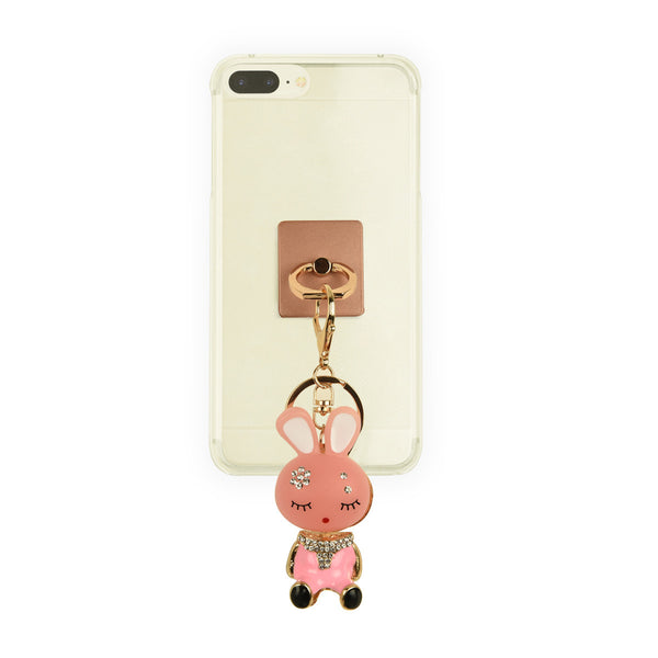 iOrigin Ring Grip/ Kick Stand + Close Eyed Bunny with Acrylic Diamonds Key Chain Charm for Mobile Phones & Tablets