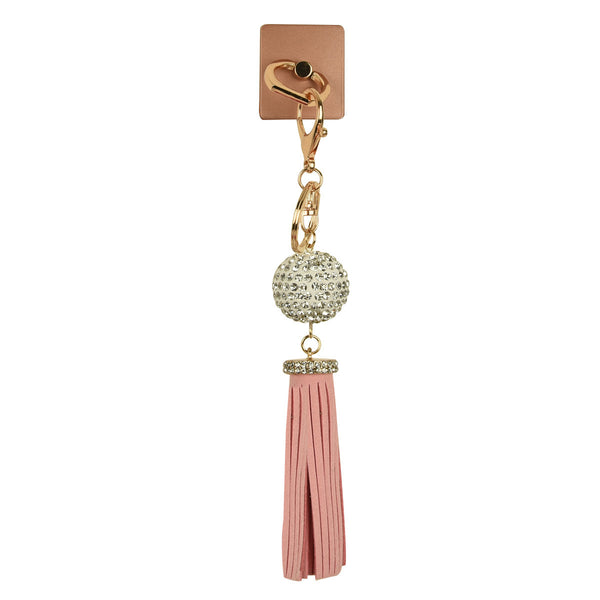 iOrigin Ring Grip/ Kick Stand + Acrylic Diamond Studded Ball with Faux Leather Tassel Key Chain for Mobile Phones & Tablets