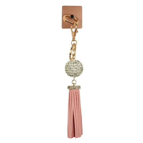 iOrigin Ring Grip/ Kick Stand + Acrylic Diamond Studded Ball with Faux Leather Tassel Key Chain for Mobile Phones & Tablets