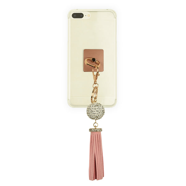 iOrigin Ring Grip/ Kick Stand + Acrylic Diamond Studded Ball with Faux Leather Tassel Key Chain for Mobile Phones & Tablets