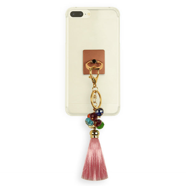 iOrigin Ring Grip and Kick Stand + Multi-Colored Rhinestones & Tassel Key Chain for Mobile Phones & Tablets