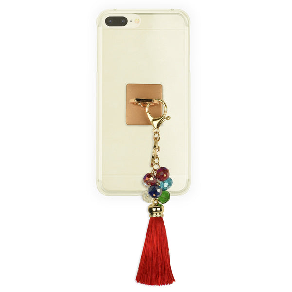 iOrigin Ring Grip and Kick Stand + Multi-Colored Rhinestones & Tassel Key Chain for Mobile Phones & Tablets