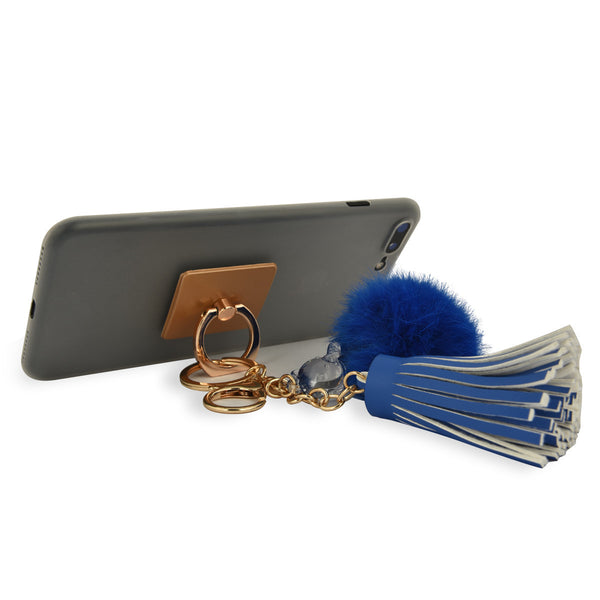 iOrigin Ring Grip/ Kick Stand + Furry Ball with Faux Leather Tassle Key Chain for Mobile Phones & Tablets