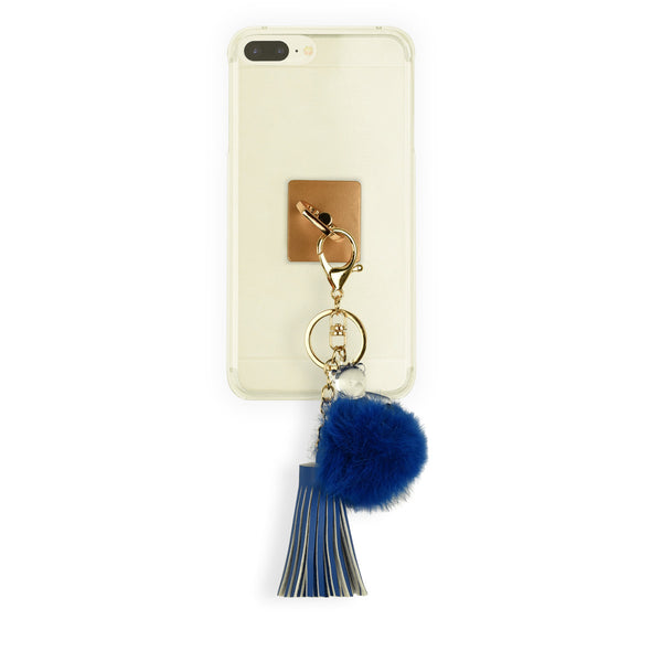 iOrigin Ring Grip/ Kick Stand + Furry Ball with Faux Leather Tassle Key Chain for Mobile Phones & Tablets