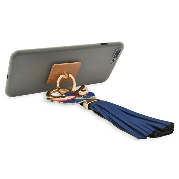 iOrigin Ring Grip/ Kick Stand + Faux Leather Owl with Tassel Keychain for Mobile Phones & Tablets