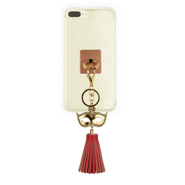 iOrigin Ring Grip and Kick Stand + Masquerade Mask with Faux Leather Tassel Key Chain for Mobile Phones & Tablets