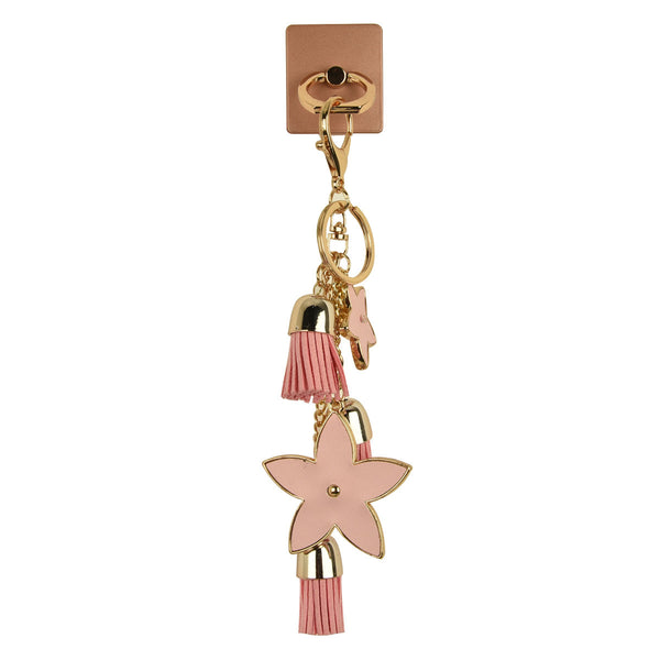 iOrigin Ring Grip and Kick Stand + Pink Flowers with Faux Leather Tassels Key Chain for Mobile Phones & Tablets