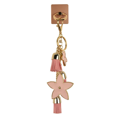 iOrigin Ring Grip and Kick Stand + Pink Flowers with Faux Leather Tassels Key Chain for Mobile Phones & Tablets