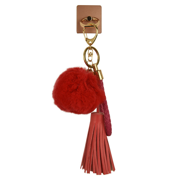iOrigin Ring Grip/ Kick Stand + Furry Ball with Faux Leather Bracelet Key Chain for Mobile Phones & Tablets