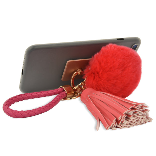 iOrigin Ring Grip/ Kick Stand + Furry Ball with Faux Leather Bracelet Key Chain for Mobile Phones & Tablets